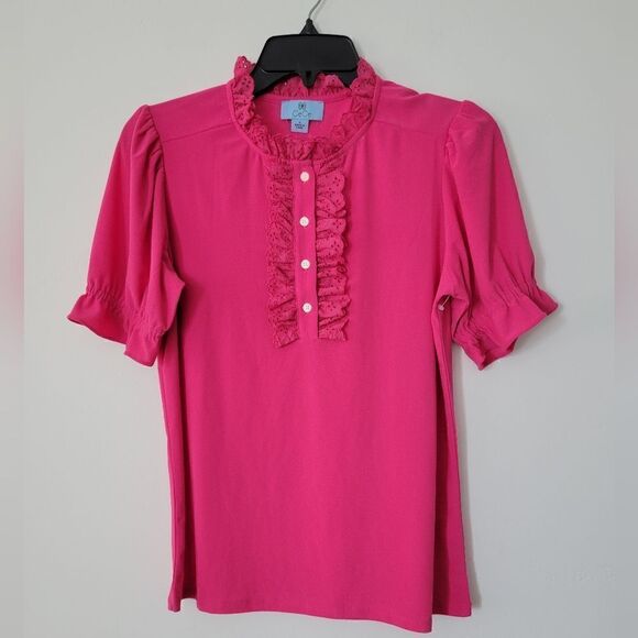 CeCe Ruffle Trim Blouse in Bright Rose NWOT - Picture 6 of 8